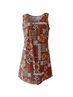 Vintage Y.L.T.E MADE IN HAWAII  dress brown tribal print cotton size L
